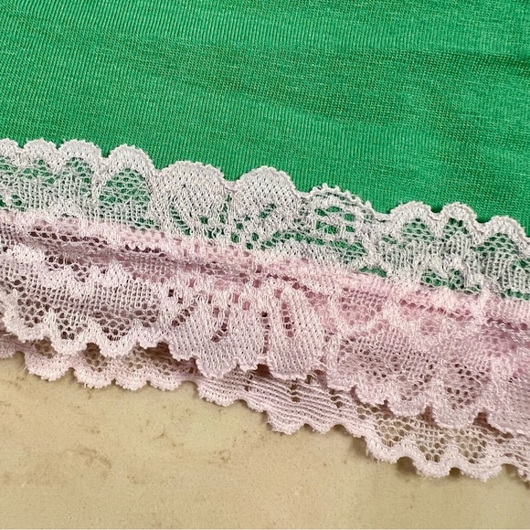 🍀VS PINK Cotton Lace Trim Scoop Bralette & Cheeky Panty Wild Green GOOD LUCK M/L - Picture 8 of 16